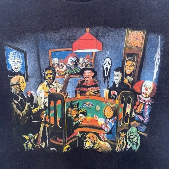 Horror Movie Squad Characters Playing Poker T- Shirt - Picture 4 of 12